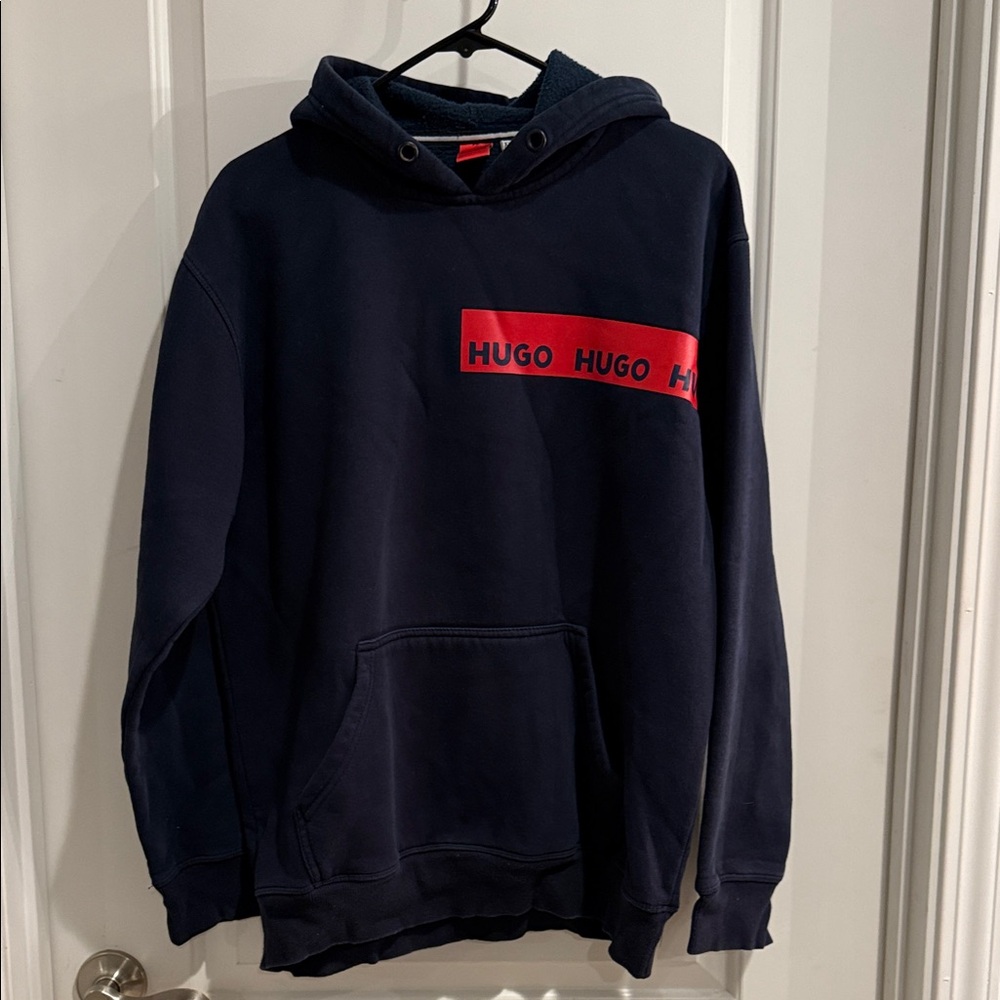 Hugo Boss Dark Blue Hoodie with Red Logo